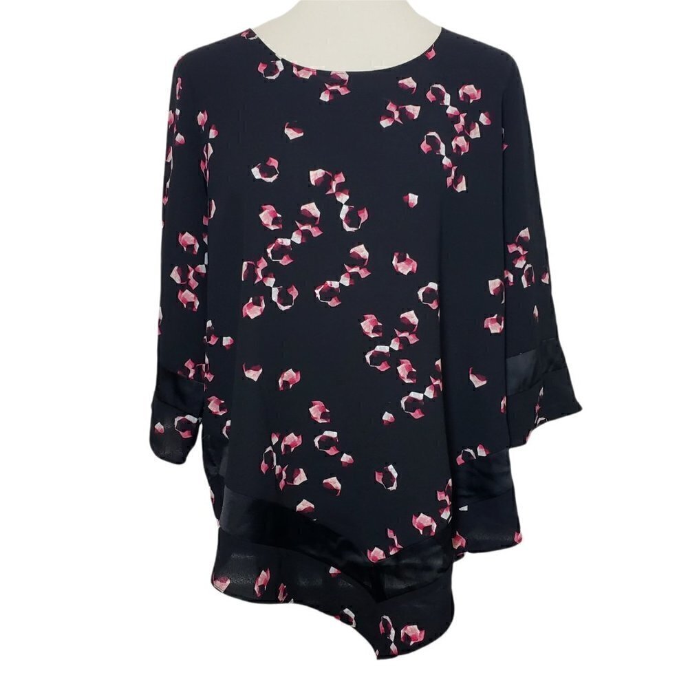 ☀ Alfani Womens Black Floral 3/4 Flared Sleeve Top